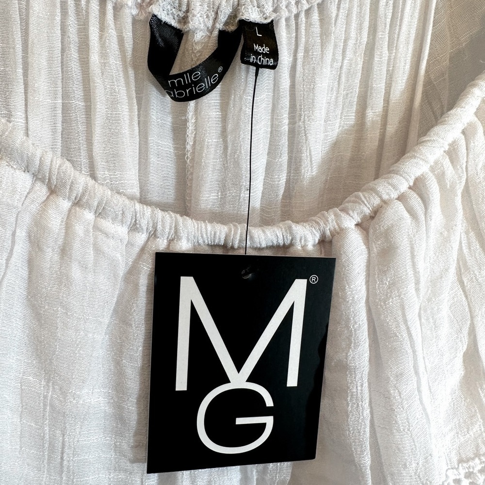 Mille Gabrielle Off The Shoulder Lace Trim Maxi White Dress Belt Lined Size L - Picture 5 of 13